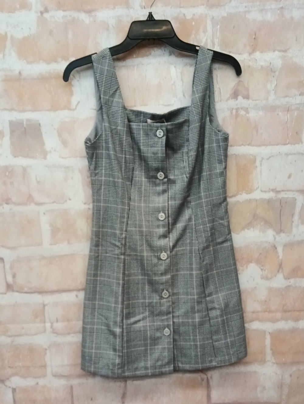 miami Grey Plaid Button-Front Mini Dress